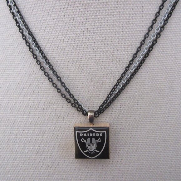 Handmade Las Vegas Raiders Wood Tile Pendant Necklace - Picture 1 of 2